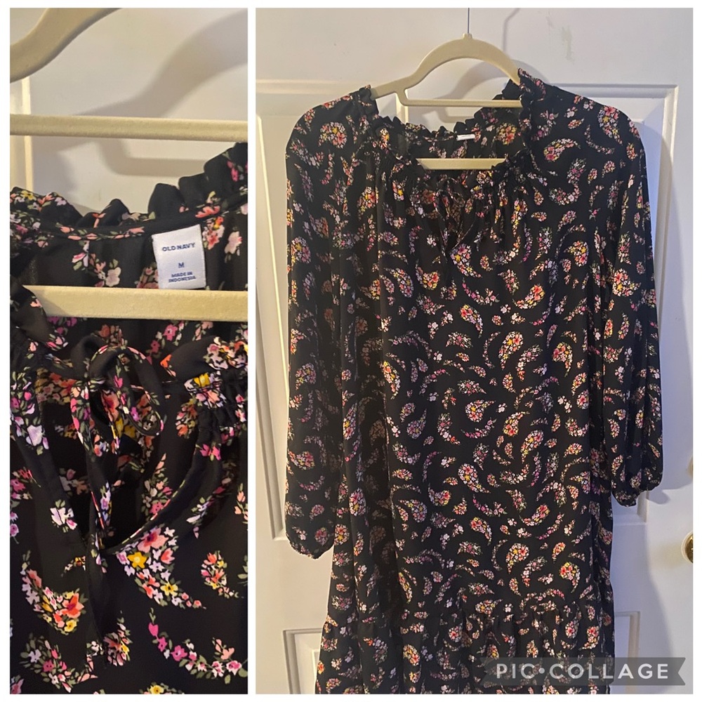 Old Navy Black Floral Long Sleeve Dress